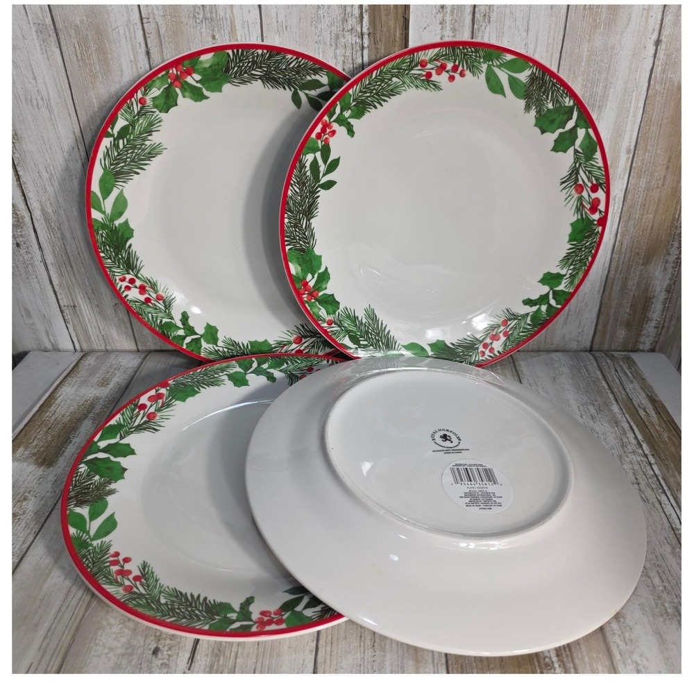 Royal Norfolk Christmas Dinner Plates Set of 4 Pine Wreath Holly Berry 10.5 in - Picture 5 of 7
